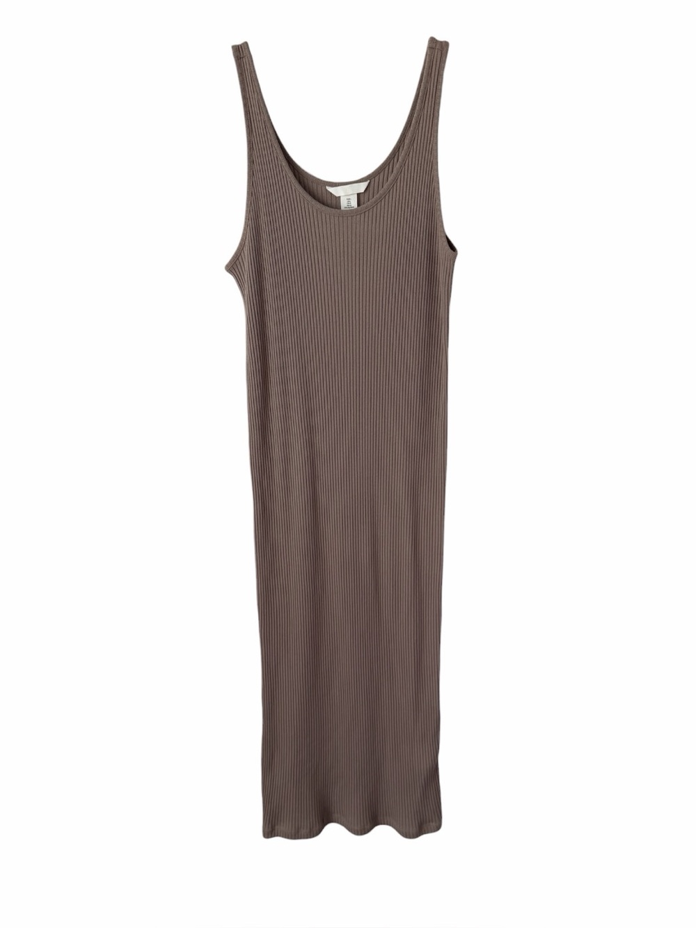 H&M Taupe Ribbed Knit Sleeveless Maxi Dress Neutral Casual Summer Cotton Blend L